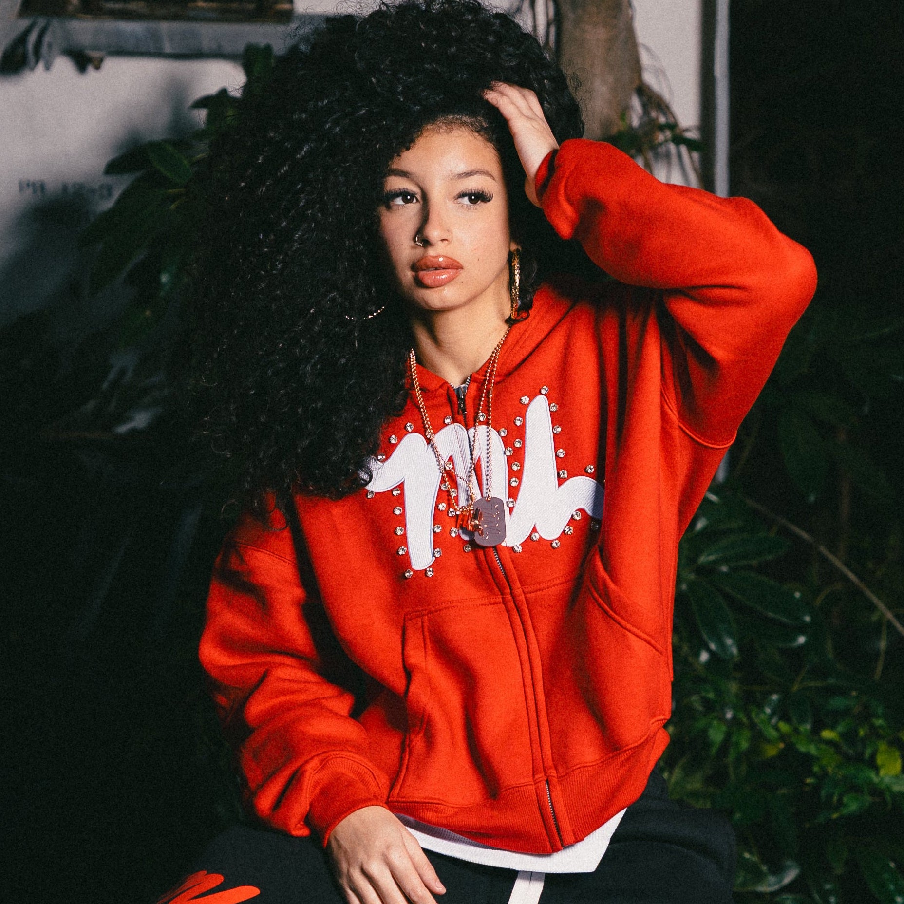 RED RHINESTONE ZIP-UP