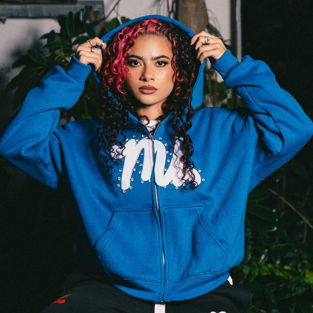 BLUE RHINESTONE ZIP-UP