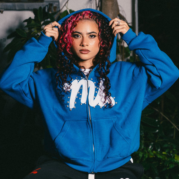BLUE RHINESTONE ZIP-UP