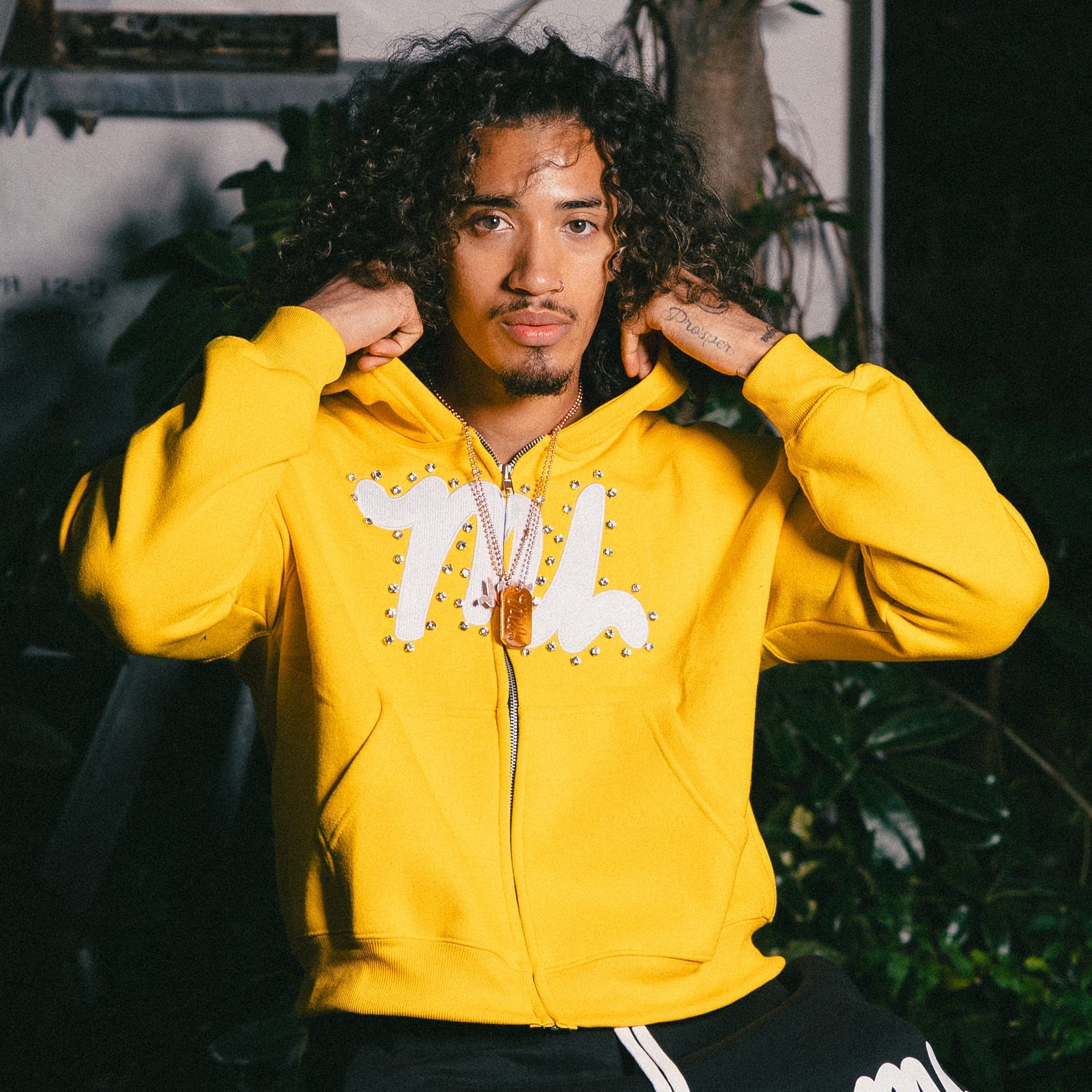 YELLOW RHINESTONE ZIP-UP