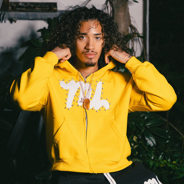 YELLOW RHINESTONE ZIP-UP