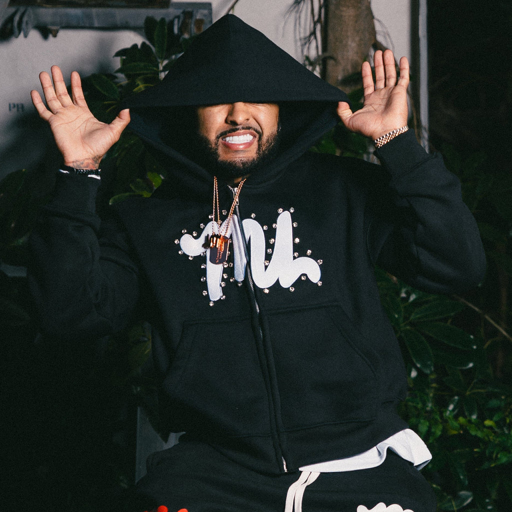 BLACK RHINESTONE ZIP-UP