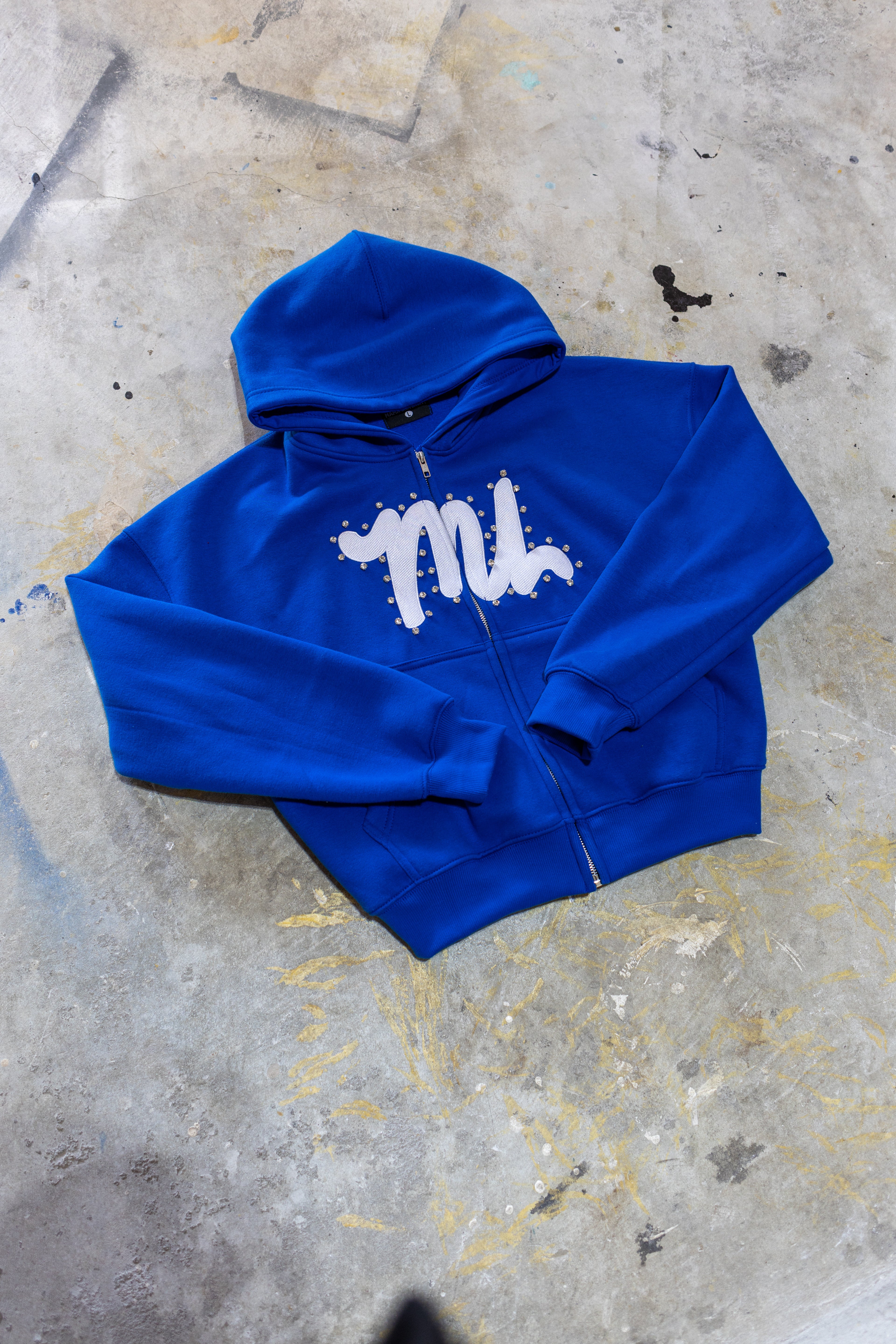 BLUE RHINESTONE ZIP-UP