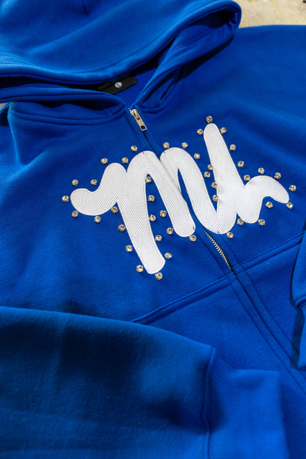 BLUE RHINESTONE ZIP-UP