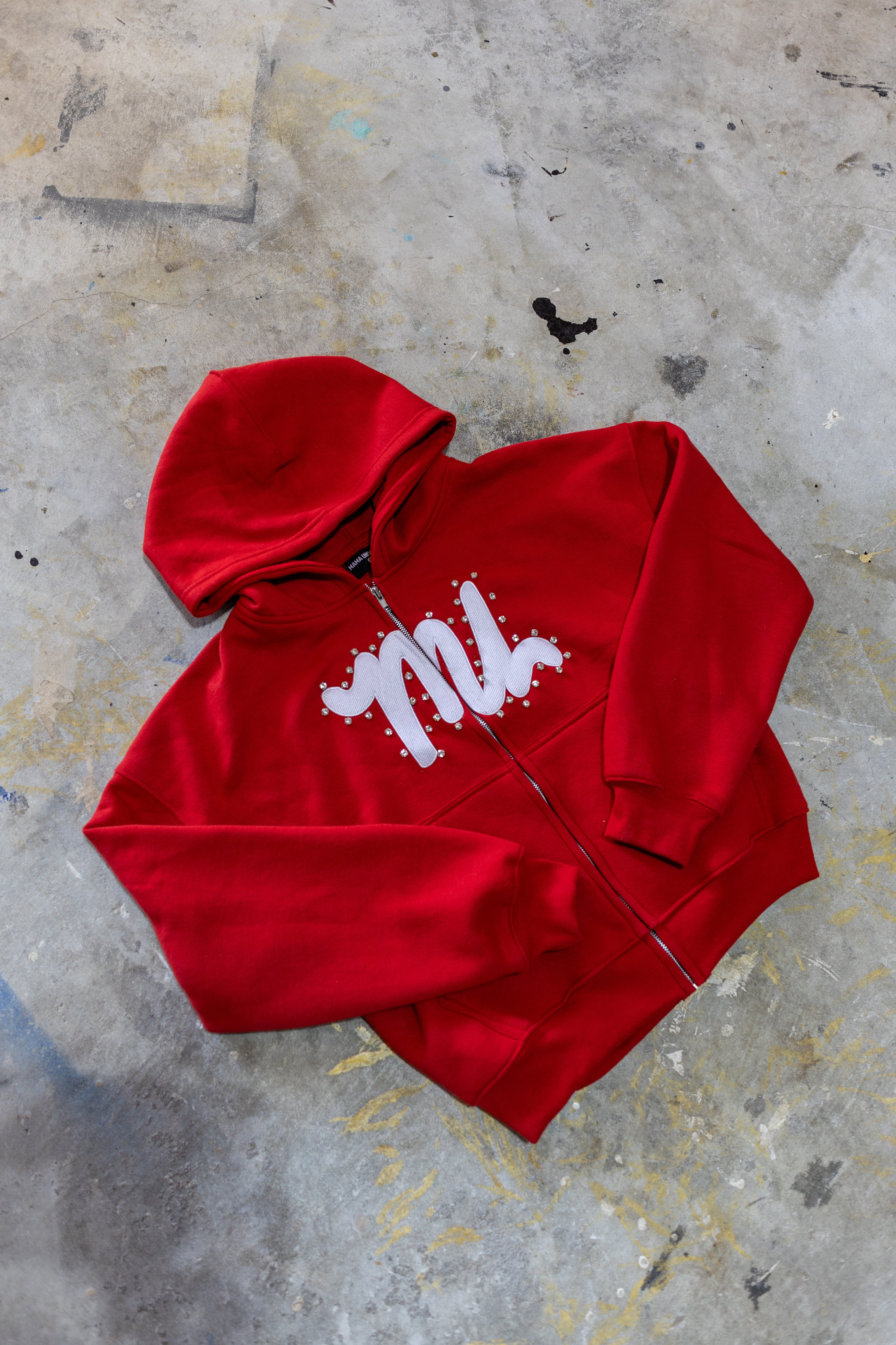 RED RHINESTONE ZIP-UP