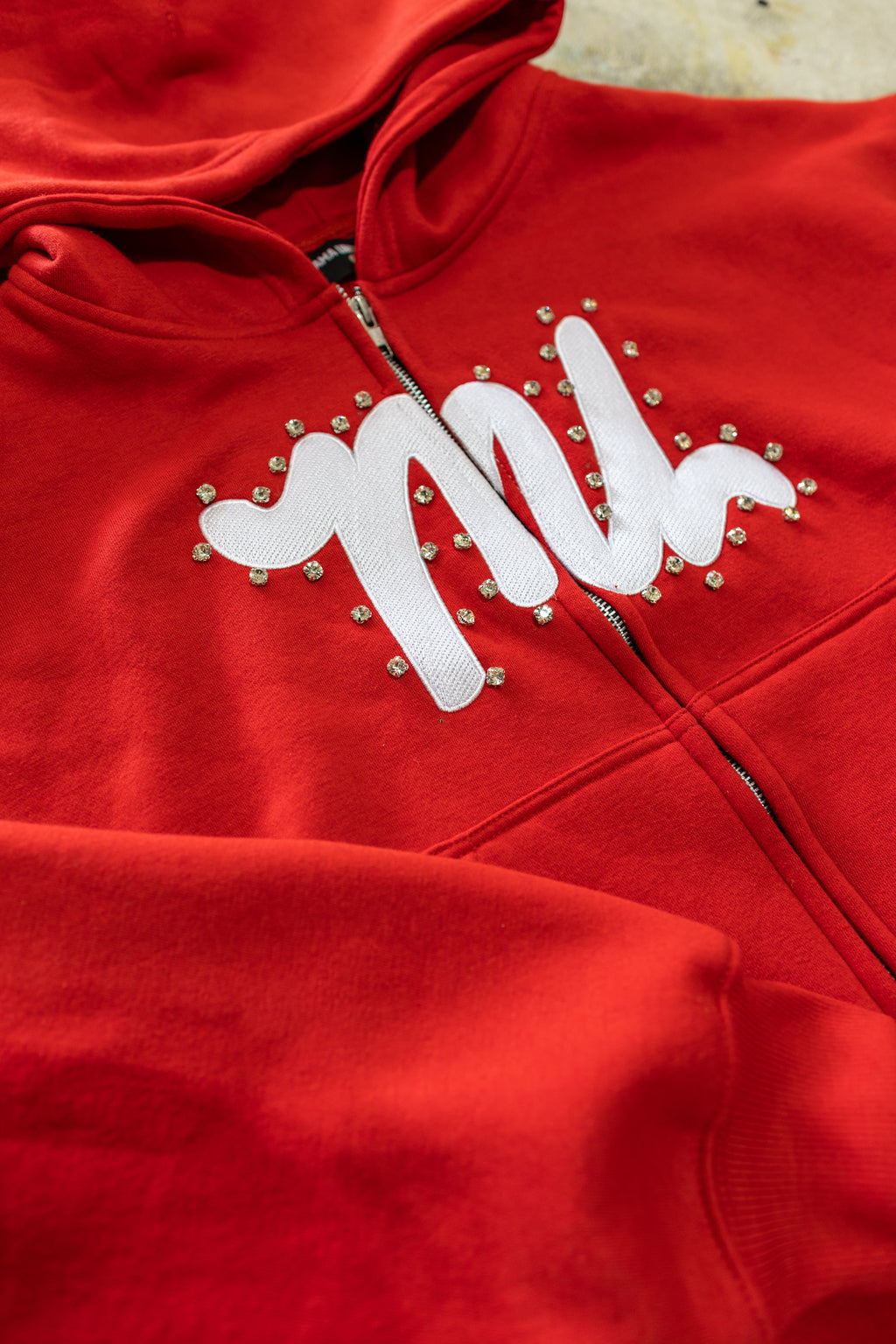 RED RHINESTONE ZIP-UP
