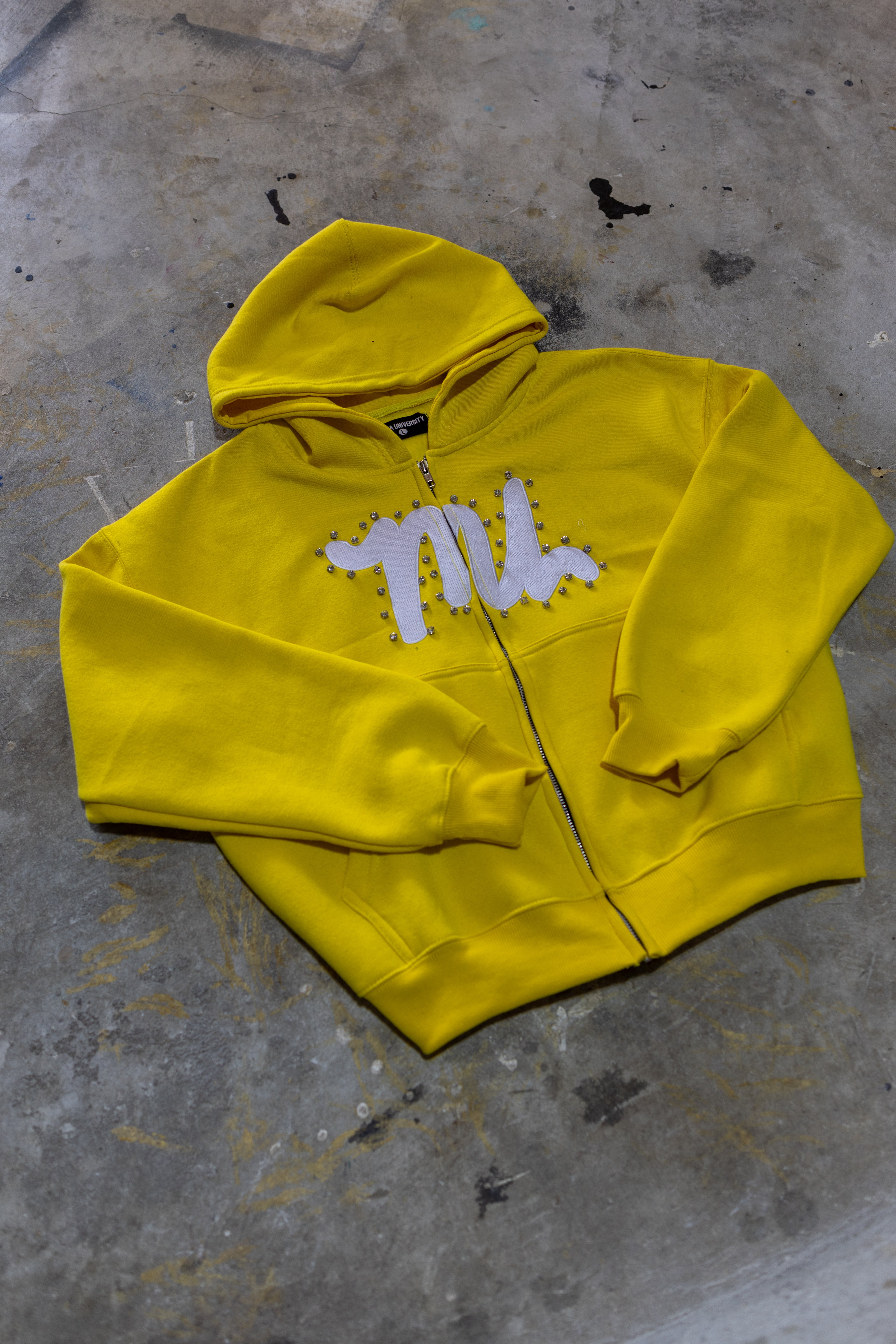 YELLOW RHINESTONE ZIP-UP