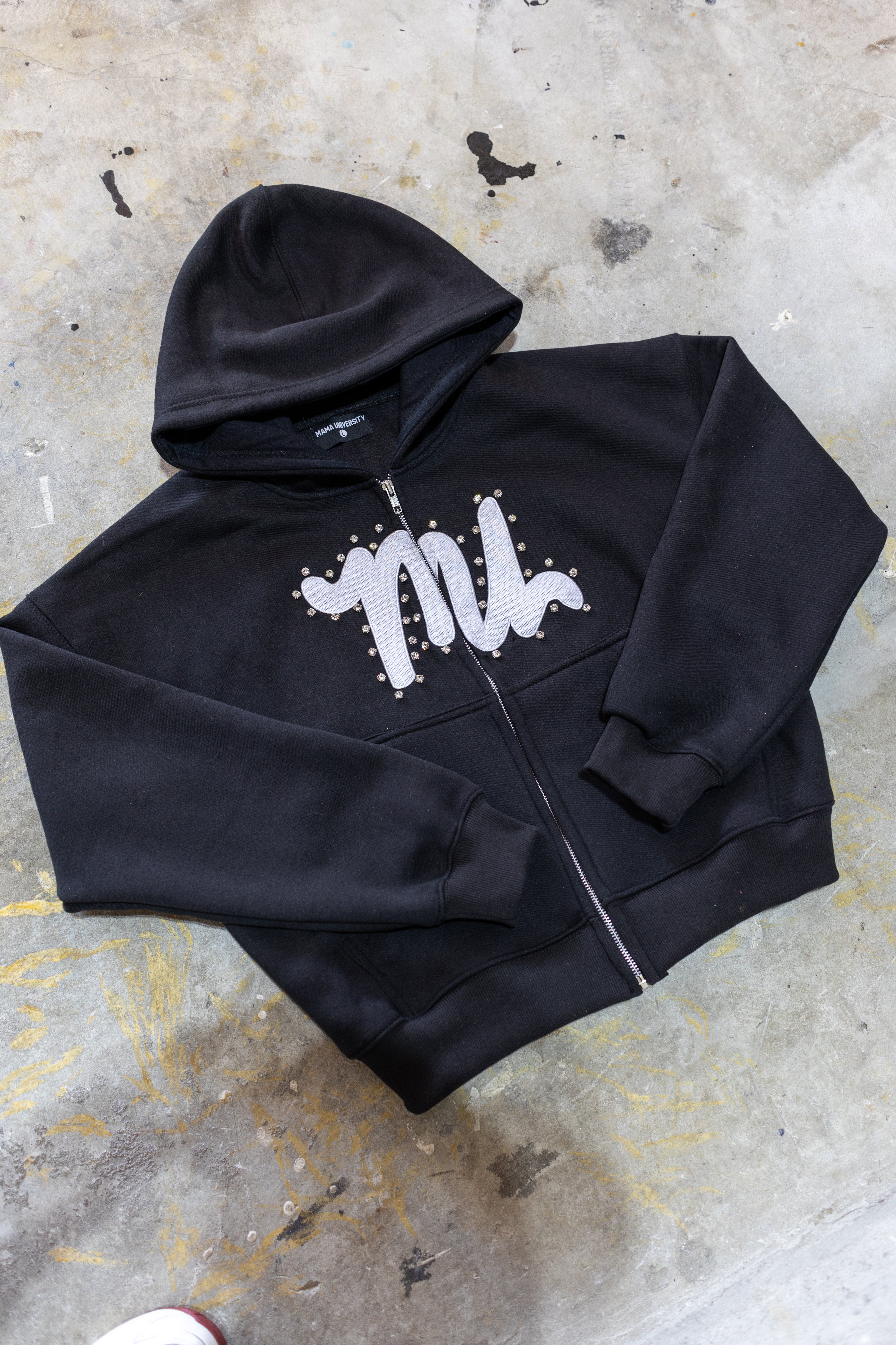 BLACK RHINESTONE ZIP-UP