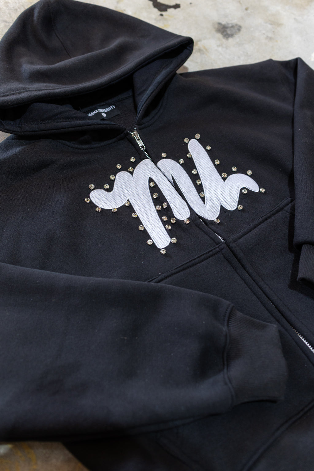 BLACK RHINESTONE ZIP-UP