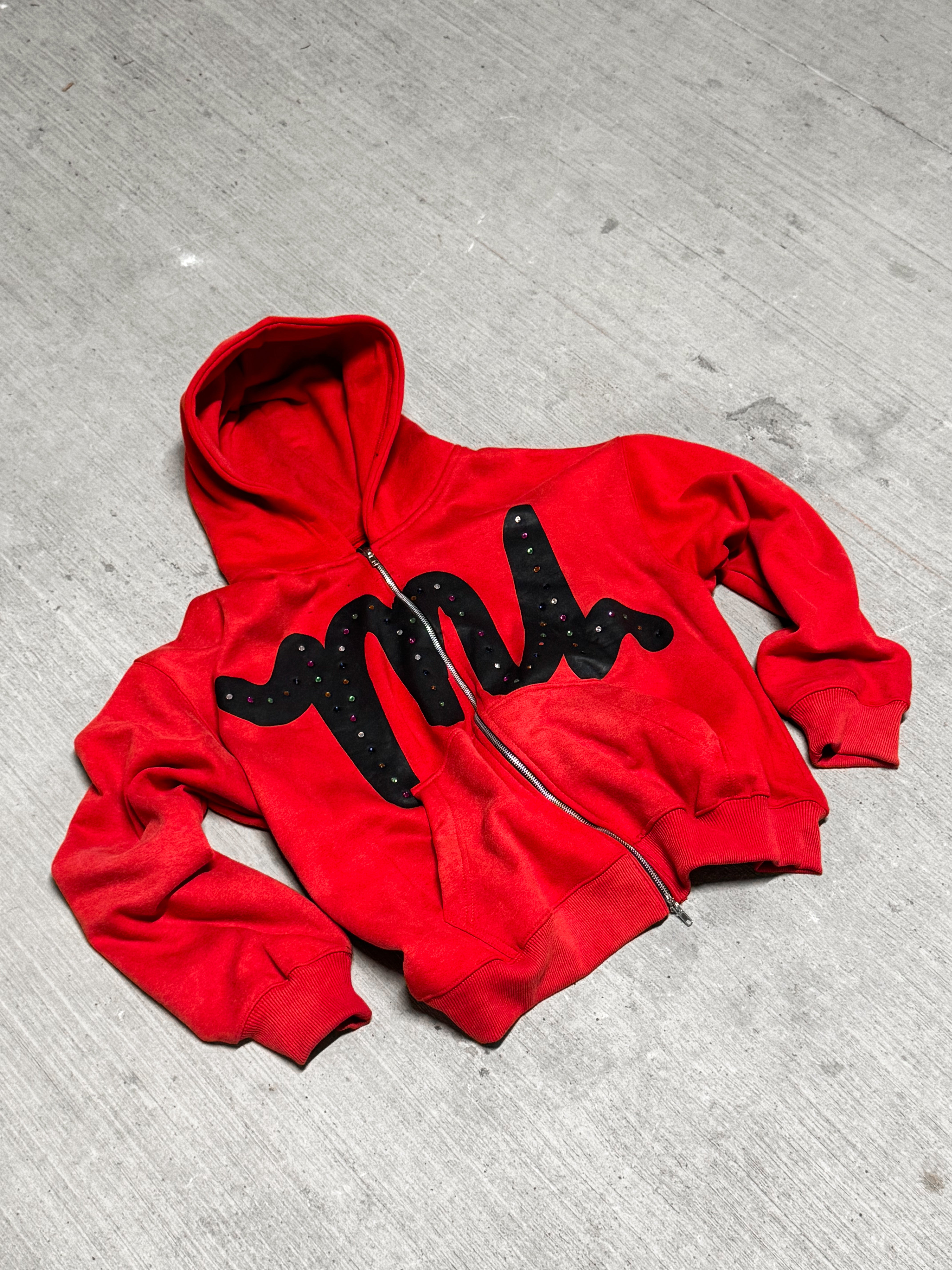 RED RHINESTONE ZIP-UP