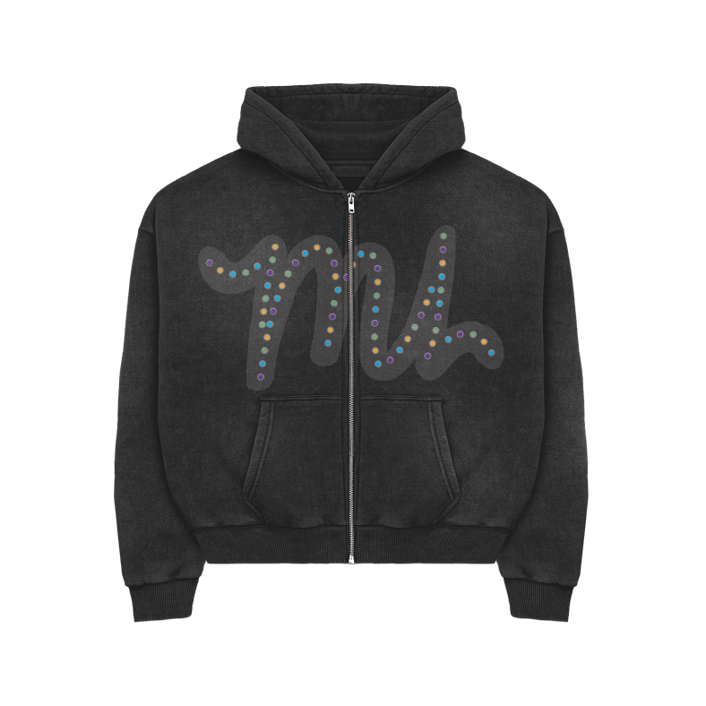 BLACK RHINESTONE ZIP-UP