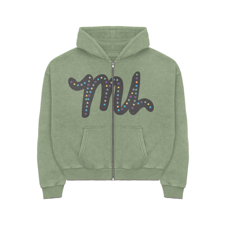 Olive Rhinestone Zip-Up