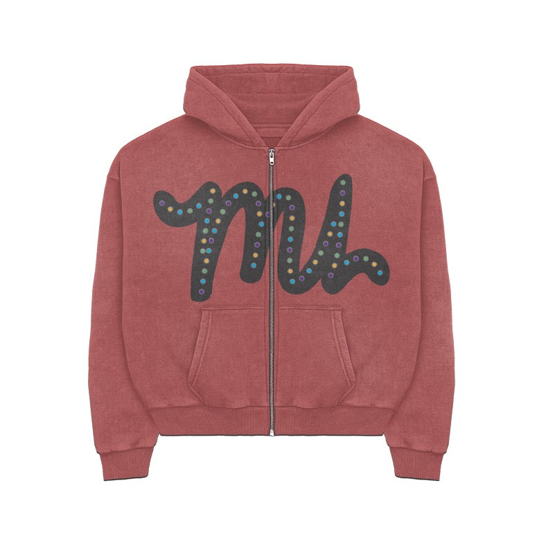 RED RHINESTONE ZIP-UP