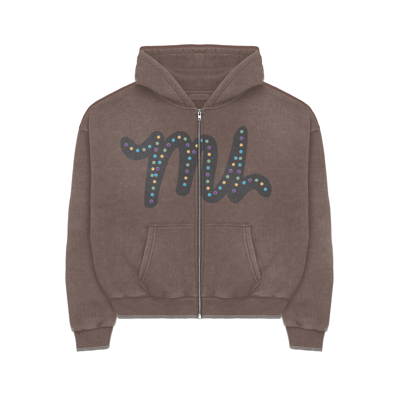 Brown Rhinestone Zip-Up