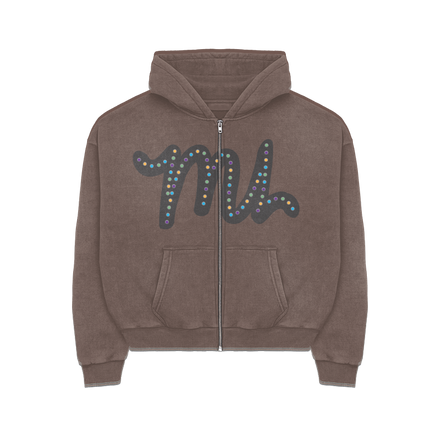 Brown Rhinestone Zip-Up