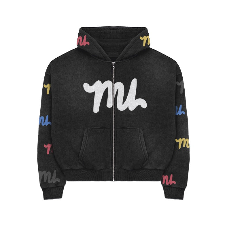 BLACK MU MONOGRAM ZIP-UP